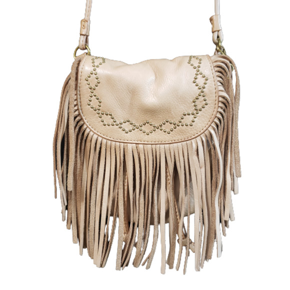 Lucky Brand Handbags - LUCKY BRAND Creamy Tan Leather Loredo Crossbody Bag with Fringe